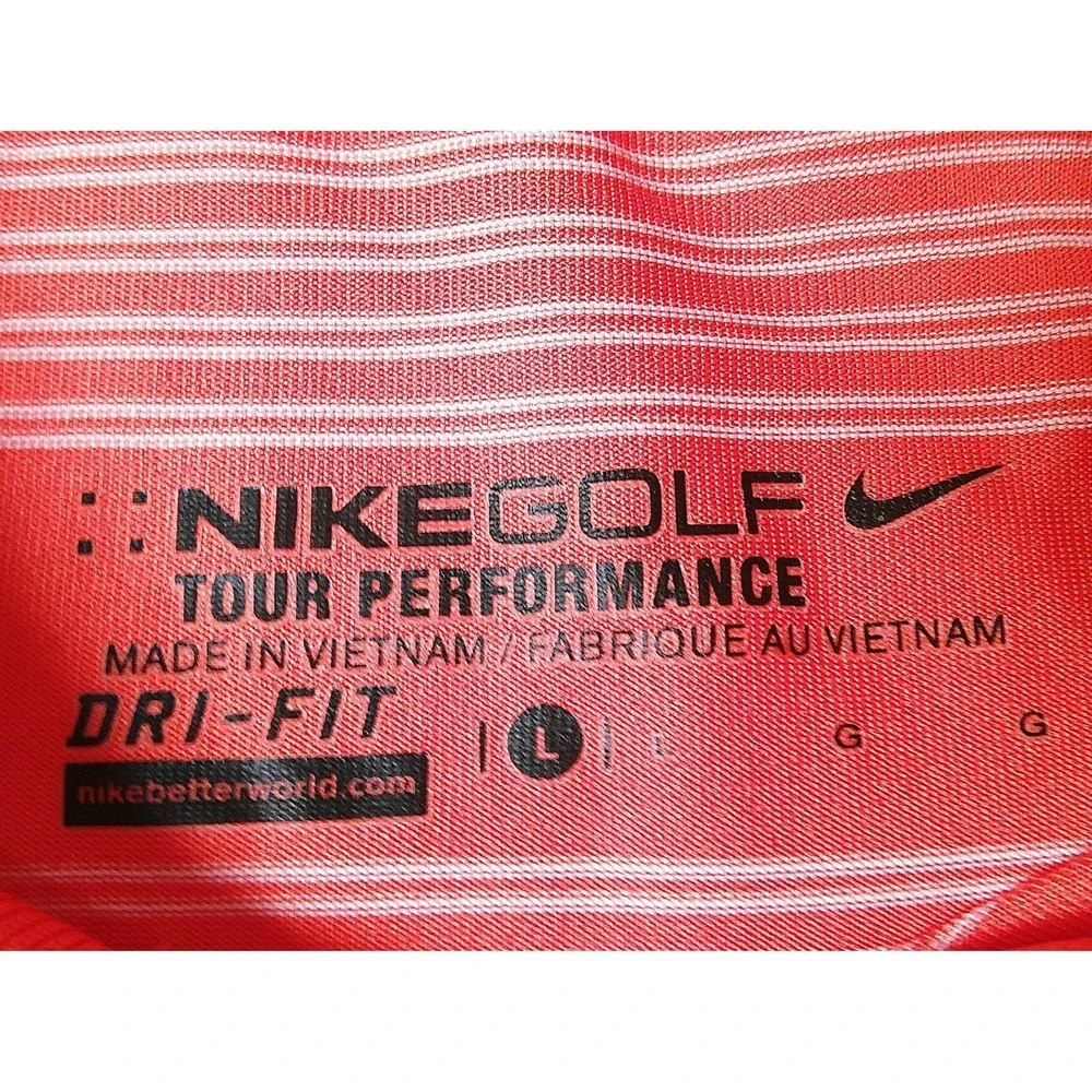 Nike Golf Tour Performance Polo Shirt Men Large Orange Striped Dri-FIT Short Slv